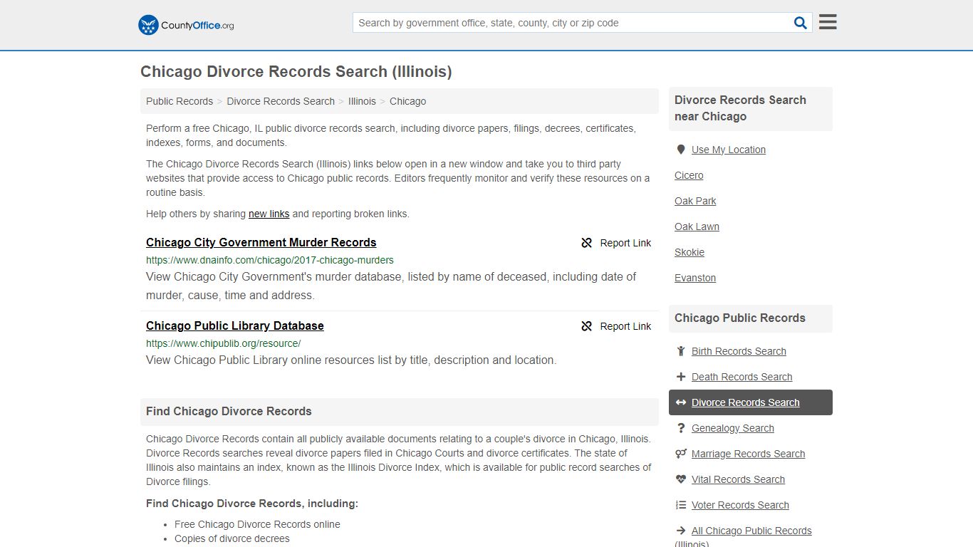 Chicago Divorce Records Search (Illinois) - County Office